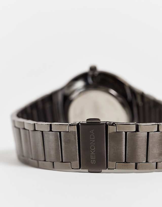 Asos Sekonda Unisex Bracelet Watch With Bronze Detail In Black