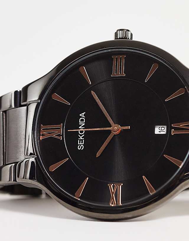 Asos Sekonda Unisex Bracelet Watch With Bronze Detail In Black