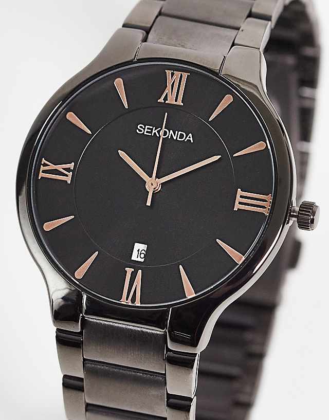 asos Sekonda unisex bracelet watch with bronze detail in black