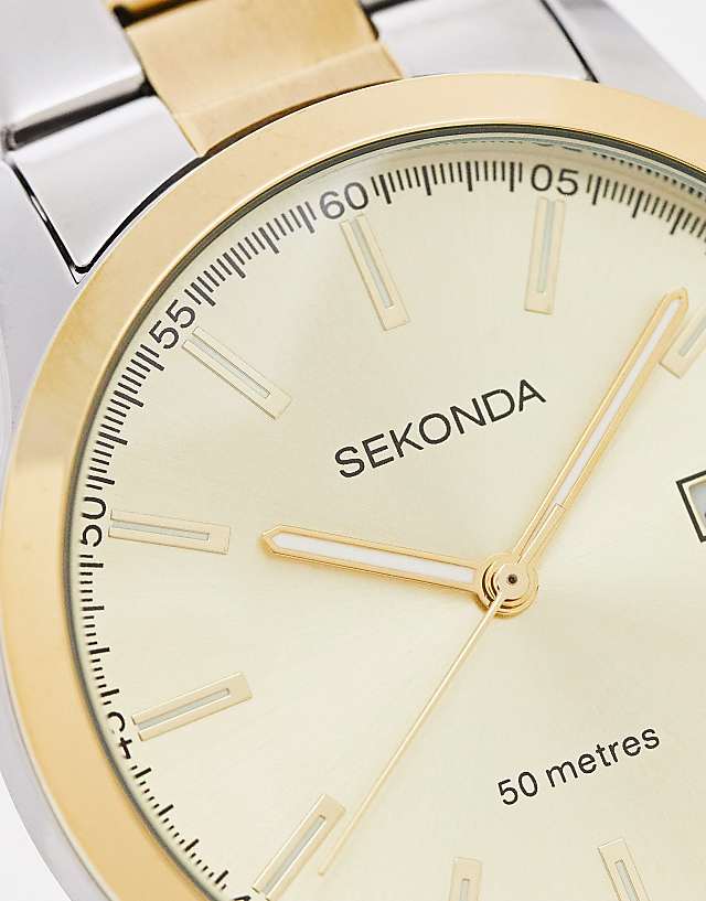 Asos Sekonda Unisex Bracelet Watch With Gold Dial In Mixed Metal