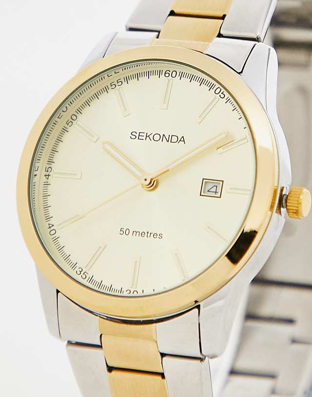 asos Sekonda unisex bracelet watch with gold dial in mixed metal