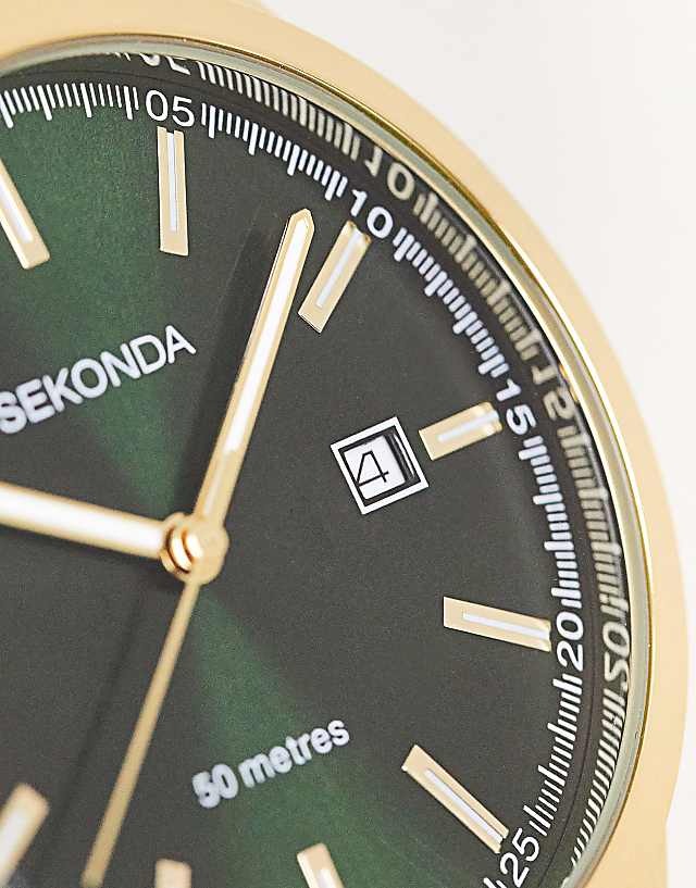 Asos Sekonda Unisex Bracelet Watch With Green Dial In Gold