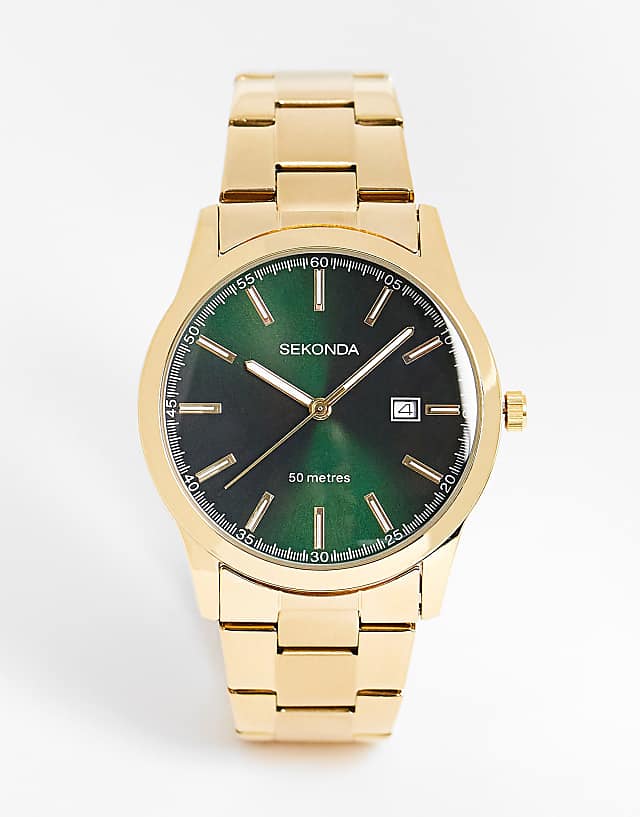asos Sekonda unisex bracelet watch with green dial in gold