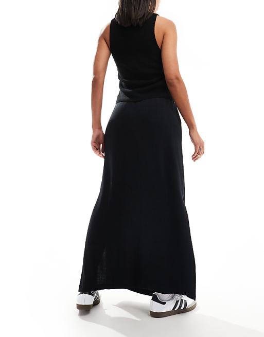 Asos Selected Femme Linen Touch Midi Skirt In Black