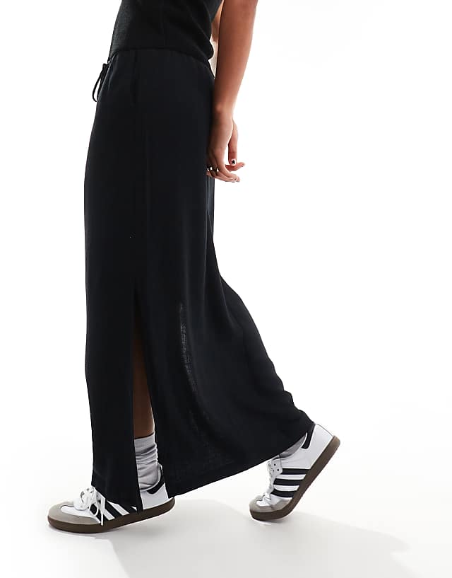 Asos Selected Femme Linen Touch Midi Skirt In Black