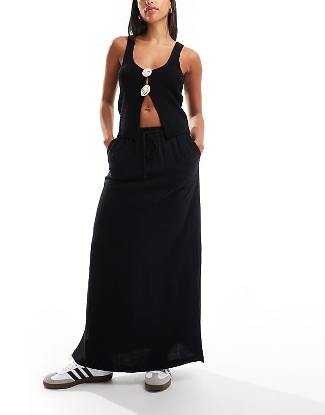 asos Selected Femme linen touch midi skirt in black