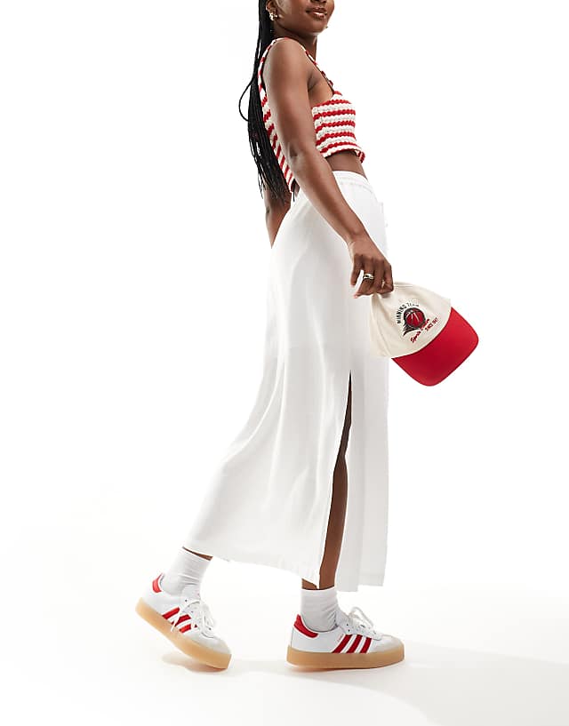 Asos Selected Femme Linen Touch Midi Skirt In White