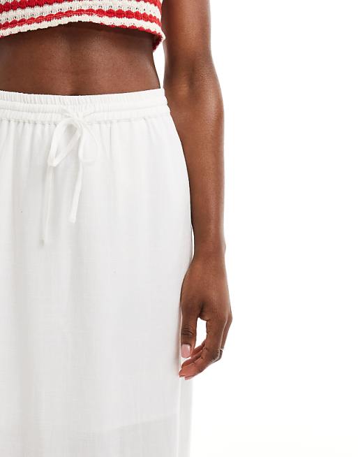 Asos Selected Femme Linen Touch Midi Skirt In White