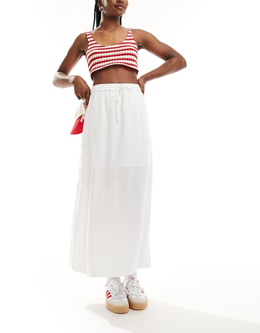 asos Selected Femme linen touch midi skirt in white