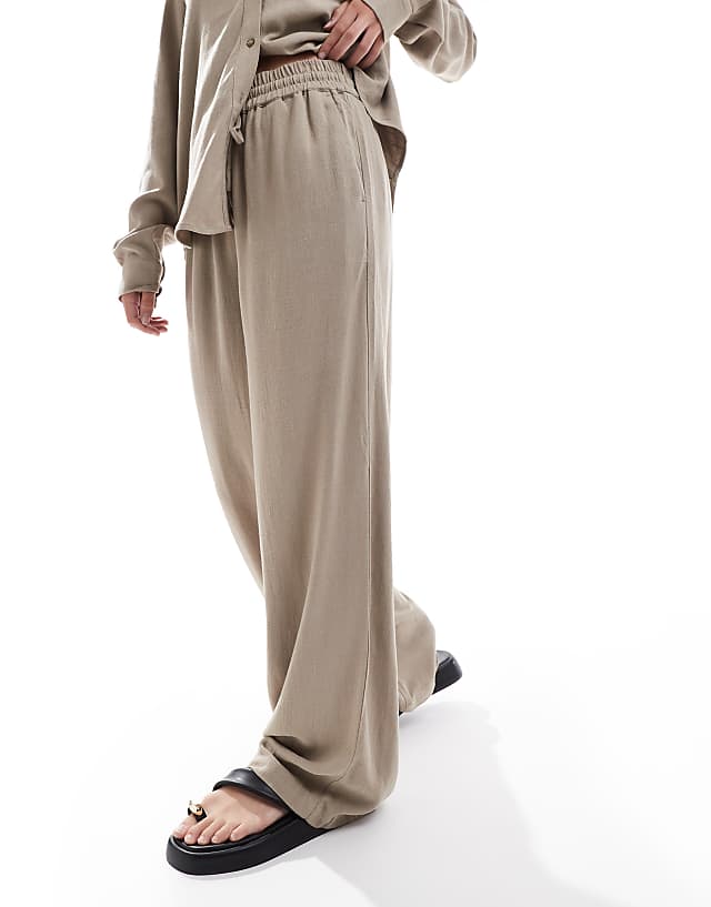 Asos Selected Femme Linen Touch Wide Fit Trousers In Beige