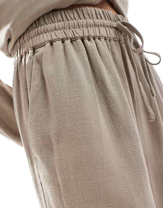 Asos Selected Femme Linen Touch Wide Fit Trousers In Beige