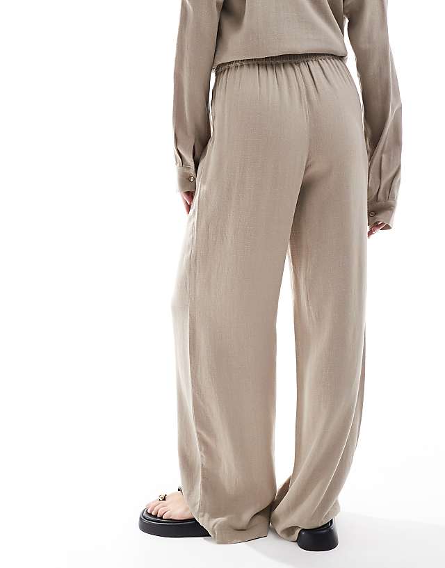 Asos Selected Femme Linen Touch Wide Fit Trousers In Beige