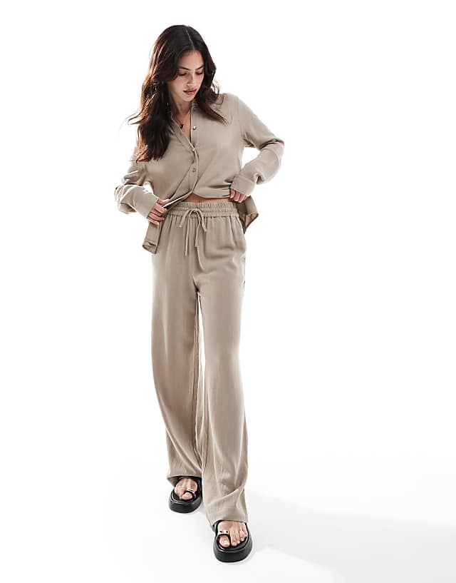 asos Selected Femme linen touch wide fit trousers in beige