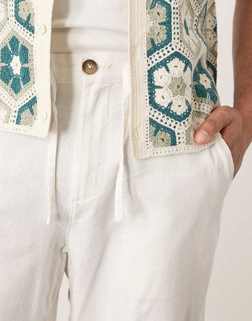 Asos Selected Homme Brody Loose Fit Linen Trouser In White