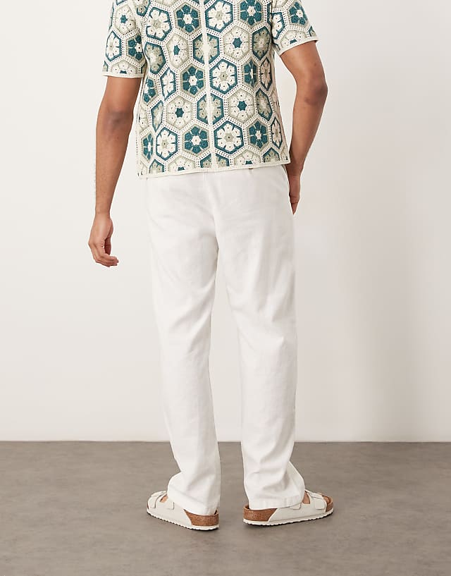 Asos Selected Homme Brody Loose Fit Linen Trouser In White