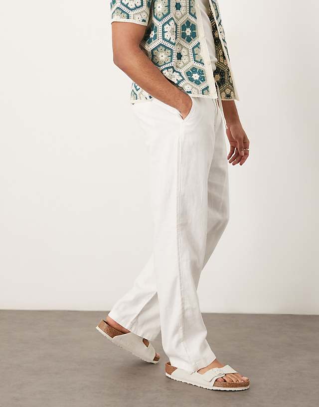 Asos Selected Homme Brody Loose Fit Linen Trouser In White