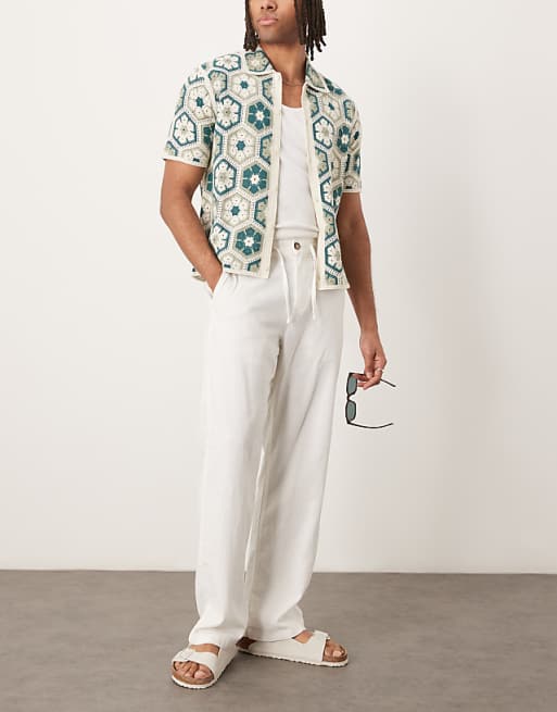 asos Selected Homme Brody loose fit linen trouser in white