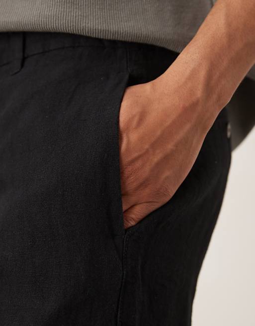 Asos Selected Homme Leroy Straight Fit Linen Trouser In Black