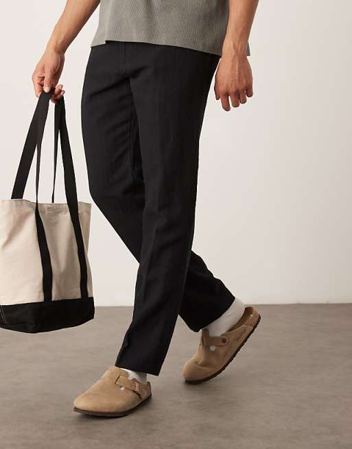 Asos Selected Homme Leroy Straight Fit Linen Trouser In Black