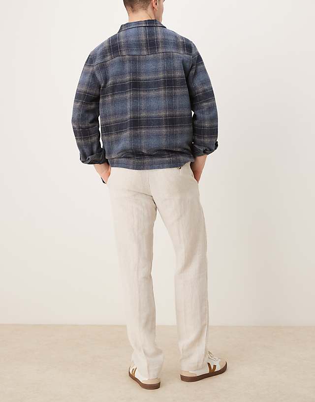 Asos Selected Homme Leroy Straight Fit Linen Trouser In Cream