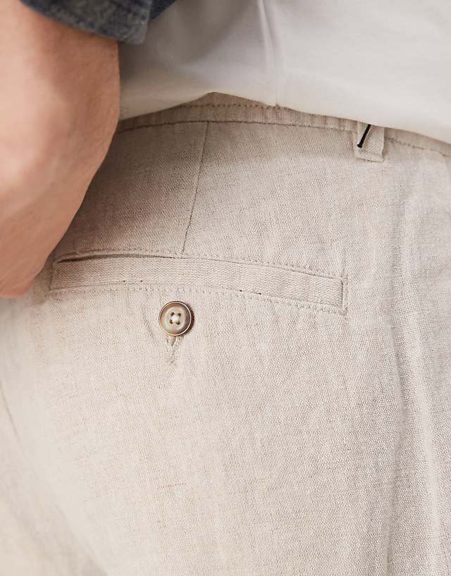 Asos Selected Homme Leroy Straight Fit Linen Trouser In Cream