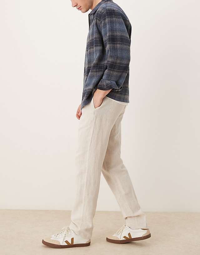 Asos Selected Homme Leroy Straight Fit Linen Trouser In Cream