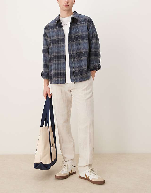 asos Selected Homme Leroy straight fit linen trouser in cream