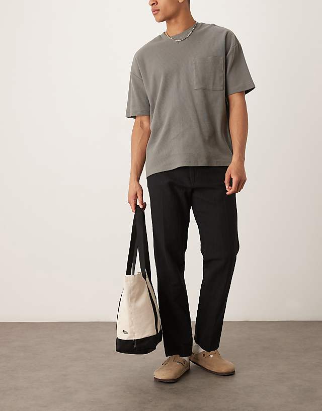 asos Selected Homme Leroy straight fit linen trouser in black