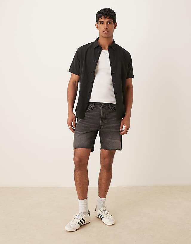 Asos Selected Homme Linen Blend Short Sleeve Shirt In Black