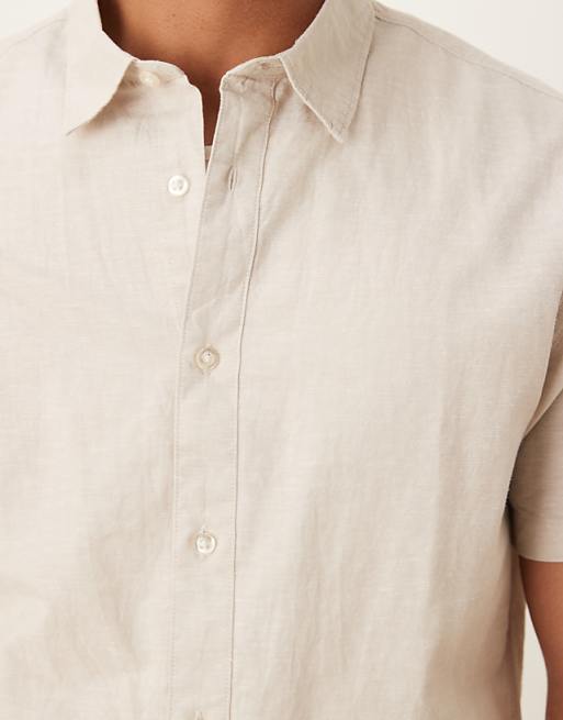 Asos Selected Homme Linen Blend Short Sleeve Shirt In Cream