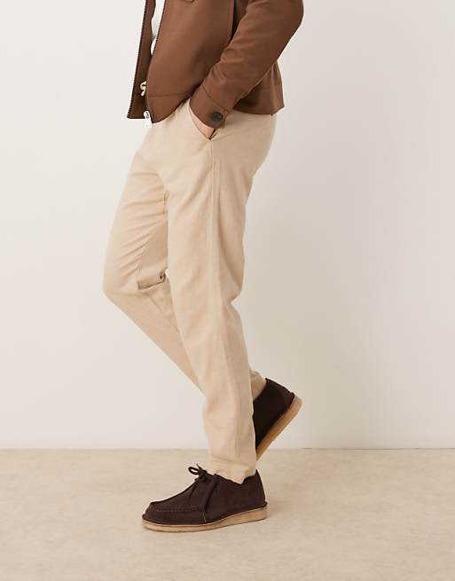 Asos Selected Homme Linen Blend Slim Tapered Trouser In Cream