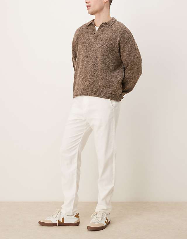 Asos Selected Homme Linen Blend Slim Tapered Trouser In White