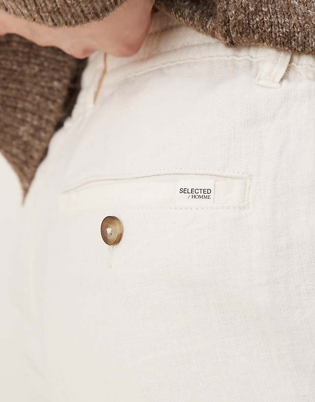 Asos Selected Homme Linen Blend Slim Tapered Trouser In White