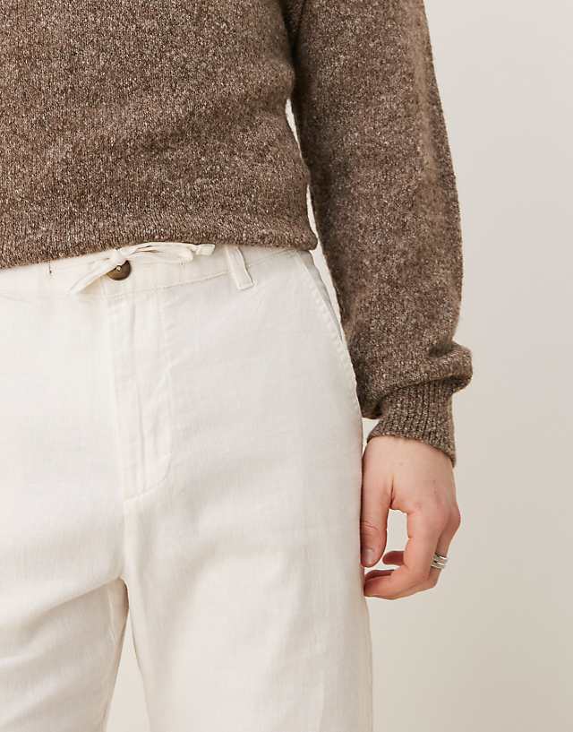 Asos Selected Homme Linen Blend Slim Tapered Trouser In White