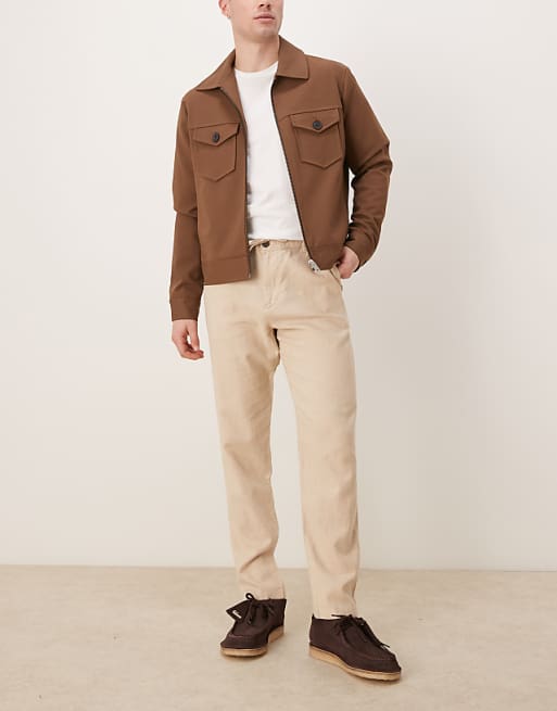 asos Selected Homme linen blend slim tapered trouser in cream