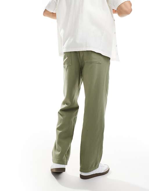 Asos Selected Homme Linen Mix Loose Fit Trouser In Khaki