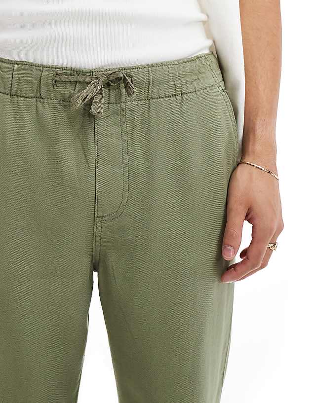 Asos Selected Homme Linen Mix Loose Fit Trouser In Khaki