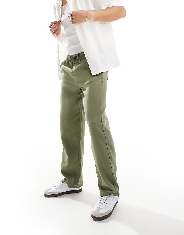 Asos Selected Homme Linen Mix Loose Fit Trouser In Khaki