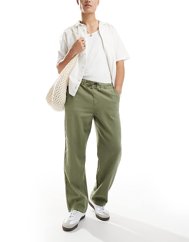 asos Selected Homme linen mix loose fit trouser in khaki