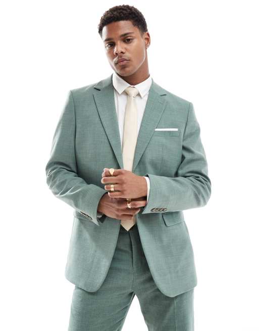 Asos Selected Homme Linen Mix Slim Fit Suit In Green