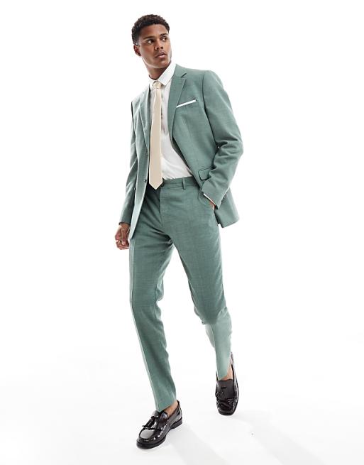 asos Selected Homme linen mix slim fit suit in green