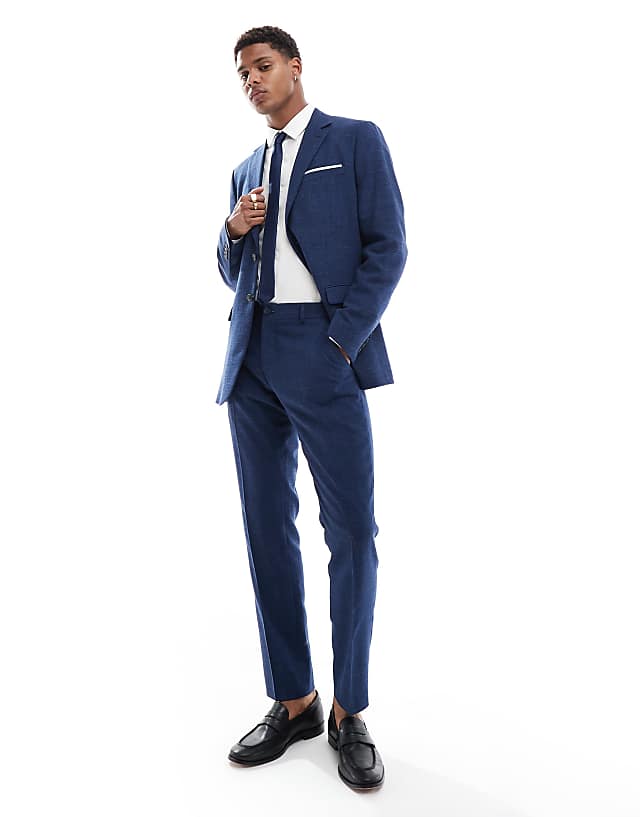 Asos Selected Homme Linen Mix Slim Fit Suit Jacket In Dark Navy