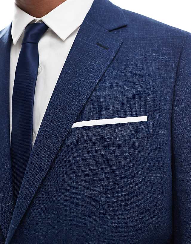 Asos Selected Homme Linen Mix Slim Fit Suit Jacket In Dark Navy