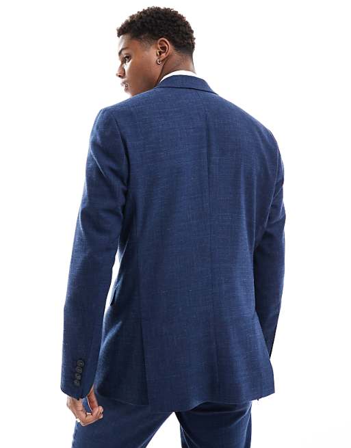 Asos Selected Homme Linen Mix Slim Fit Suit Jacket In Dark Navy