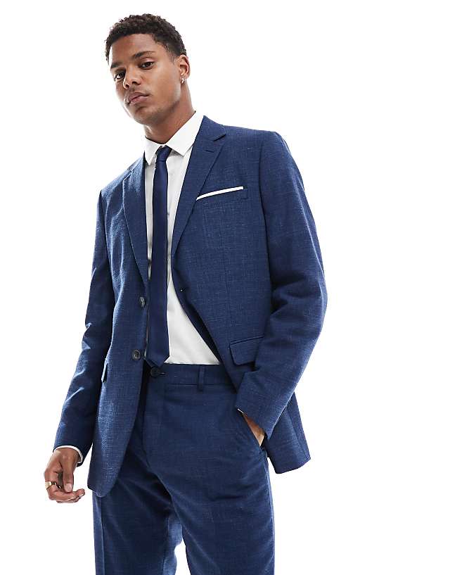 asos Selected Homme linen mix slim fit suit jacket in dark navy