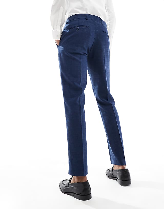 Asos Selected Homme Linen Mix Slim Fit Suit Trousers In Dark Navy