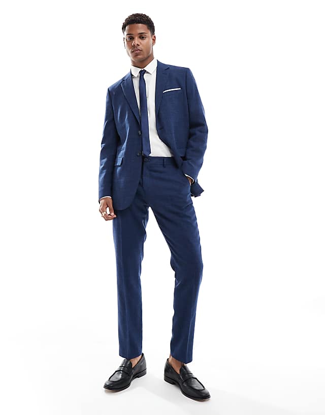 asos Selected Homme linen mix slim fit suit trousers in dark navy