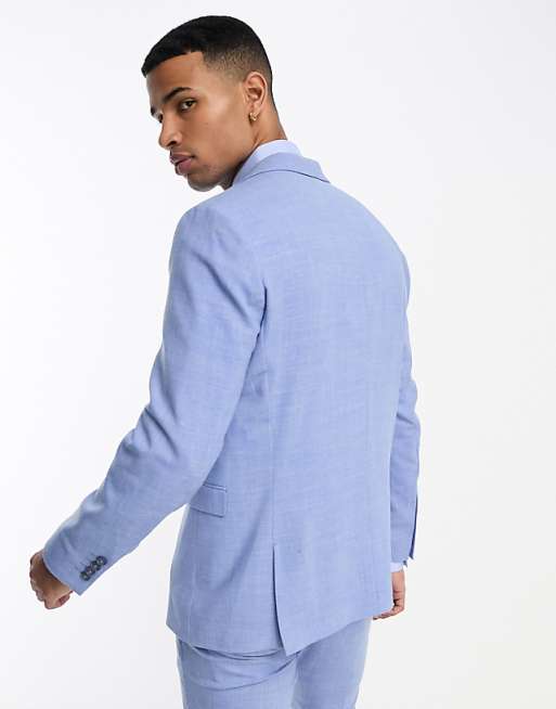 Asos Selected Homme Linen Mix Suit Jacket In Light Blue