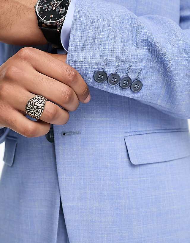 Asos Selected Homme Linen Mix Suit Jacket In Light Blue