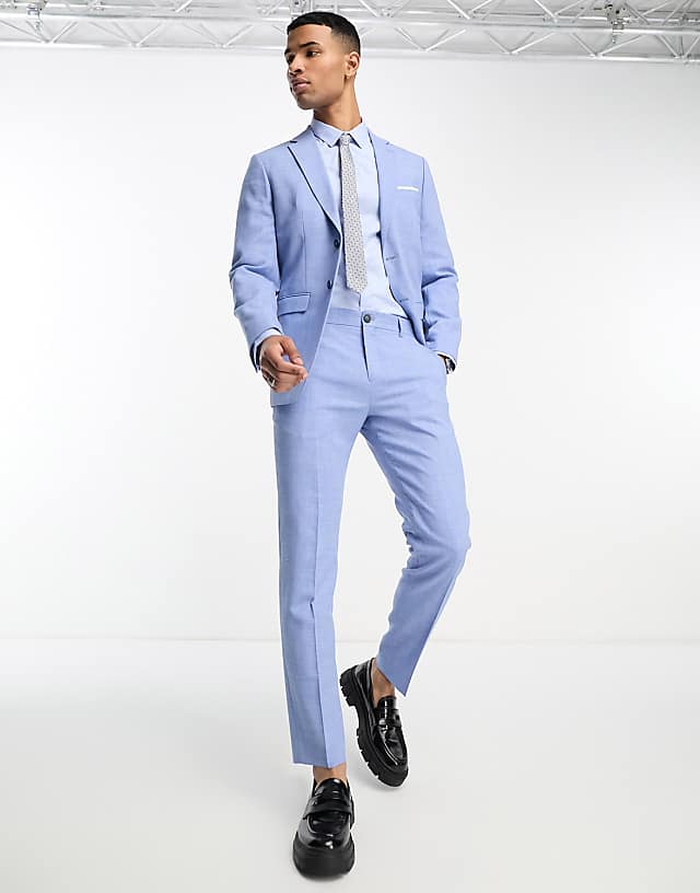 Asos Selected Homme Linen Mix Suit Jacket In Light Blue